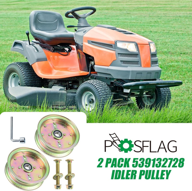 POSFLAG 2 Pack 589766102 Husqvarna Idler Pulley Replaces Husqvarna 539132728 Deck Idler Pulley, 539132728 Husqvarna Idler Pulley, 589766101, 539-132728, 539 13 27-28 for Husqvarna MZ61, RZ46I Tractors - Image 2
